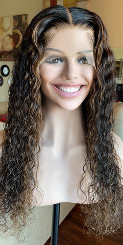 22” WaterWave with Subtle Caramel Highlights! - Lacefront Wig