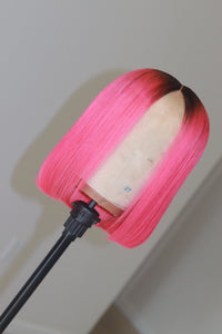 Barbie Pink Blunt Bob 💕 with Dark Roots | Lace Closure Unit
